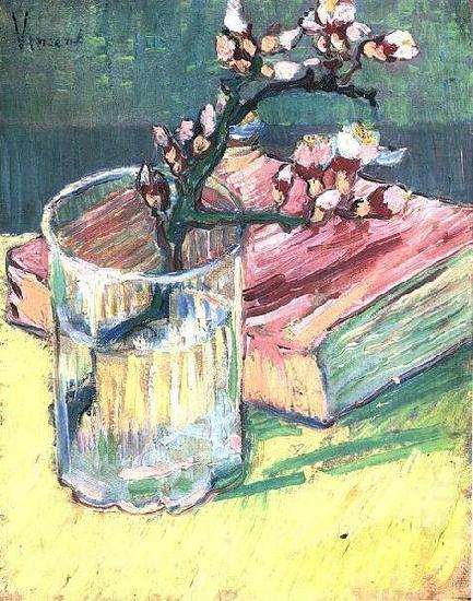 Blossoming Almond Branch in a Glass with a Book, Vincent Van Gogh